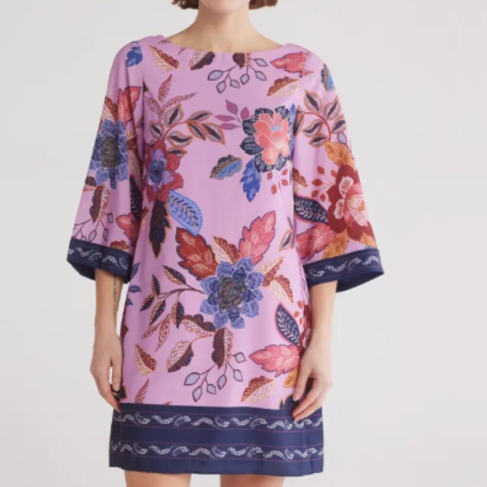 Flare Sleeve Border Print Dress